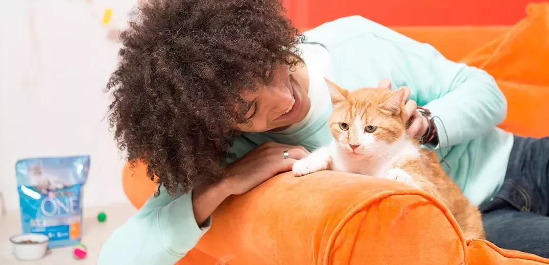 Woman playing with cat